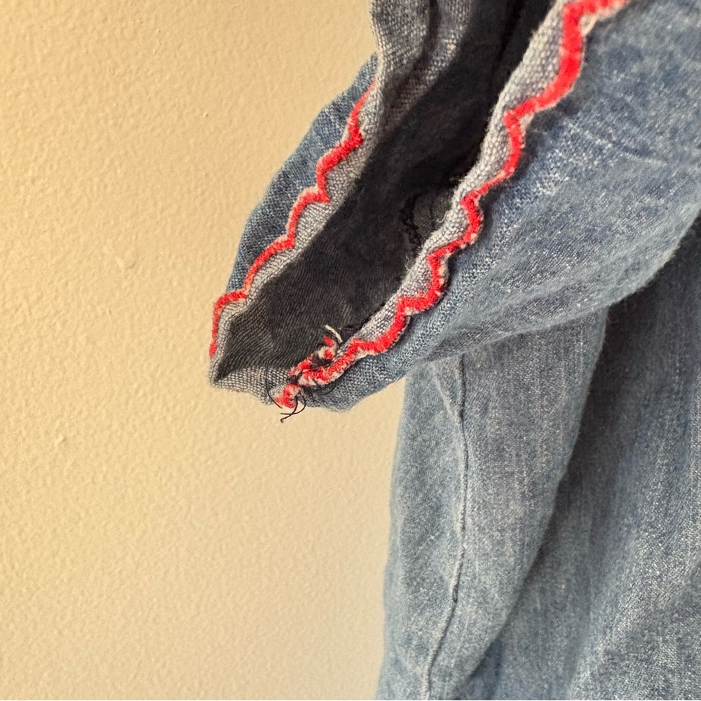 Embroidered Denim Button-Up Top - Picture 3 of 8